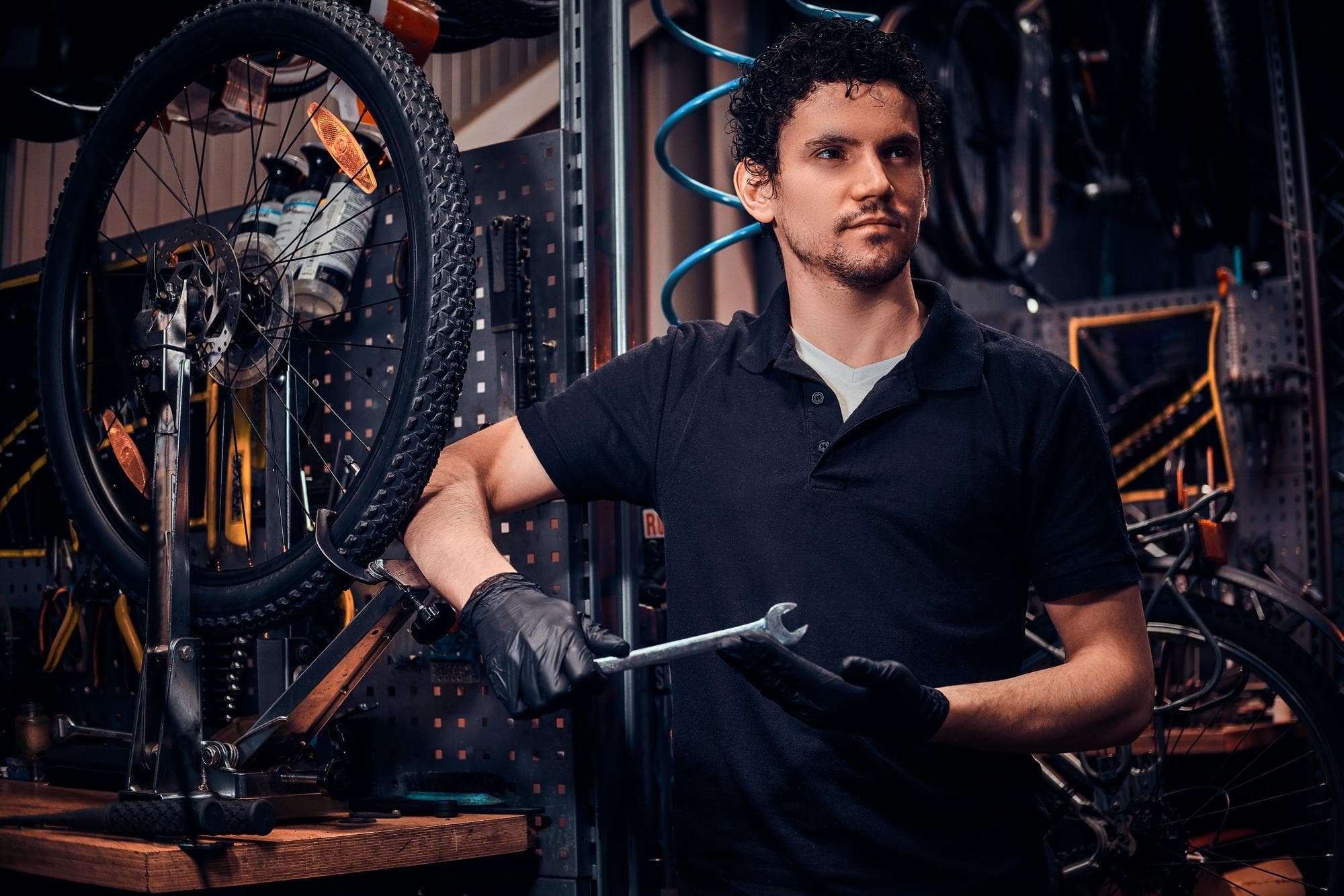 Bike mechanic in a workshop