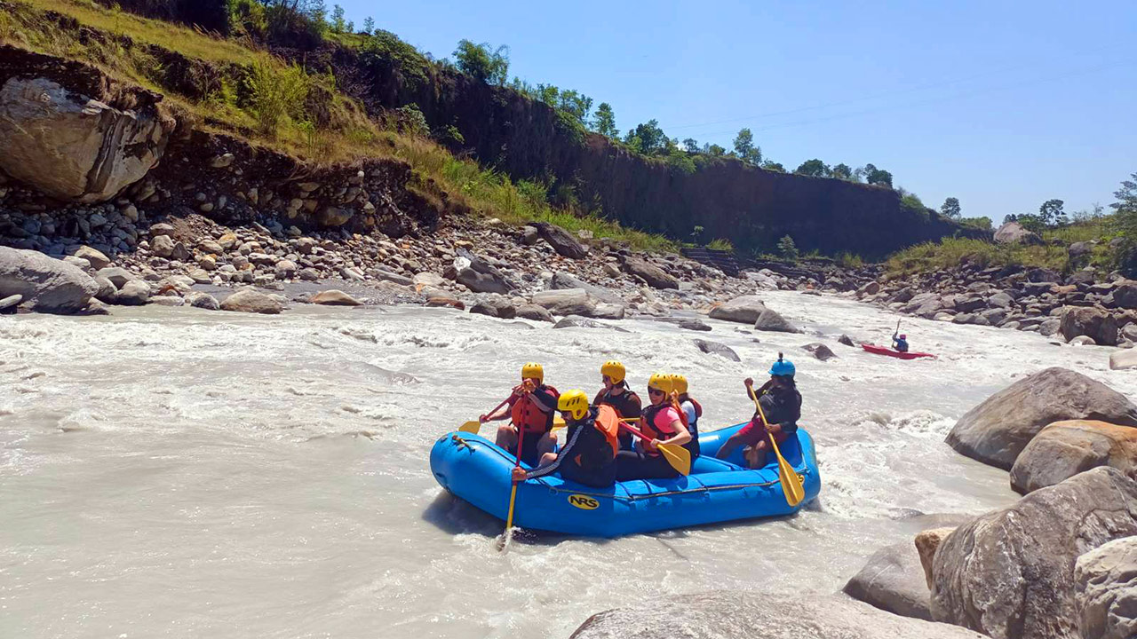Group of people start on a White water rafting at Seti River in Pokhara, Nepal.