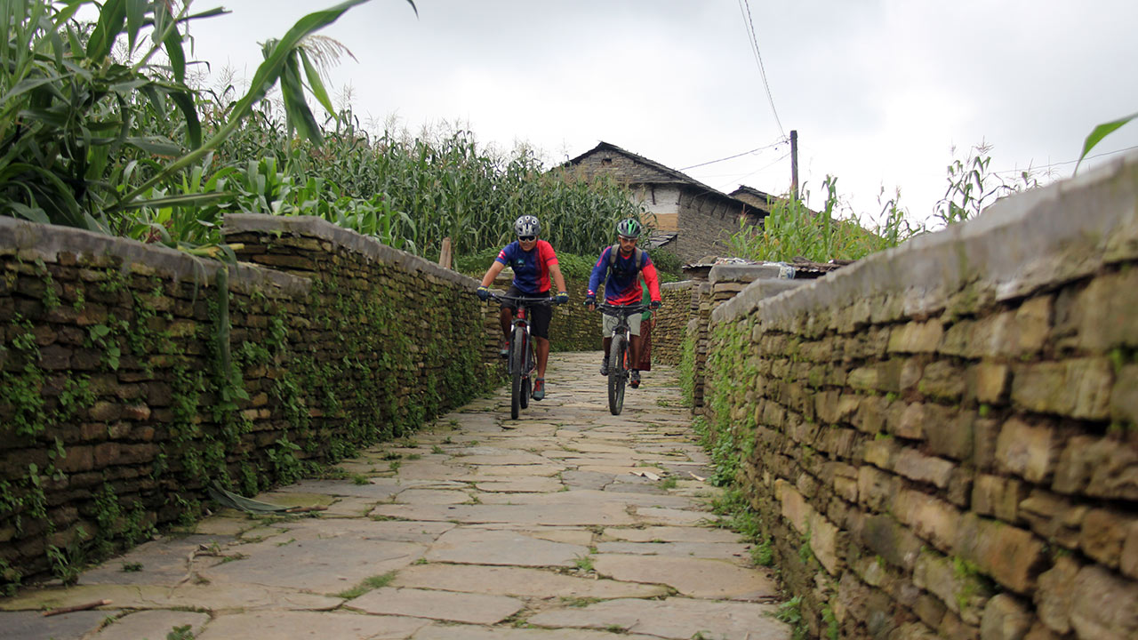 Mountain bike tour in the Himalayan region of Nepal with scenic rides and amazing trails.