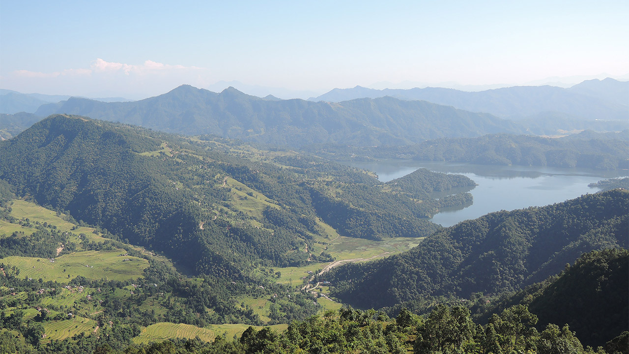 The sight of Begnas Lake and incredible landscape seen from Kalikasthan, Pokhara.