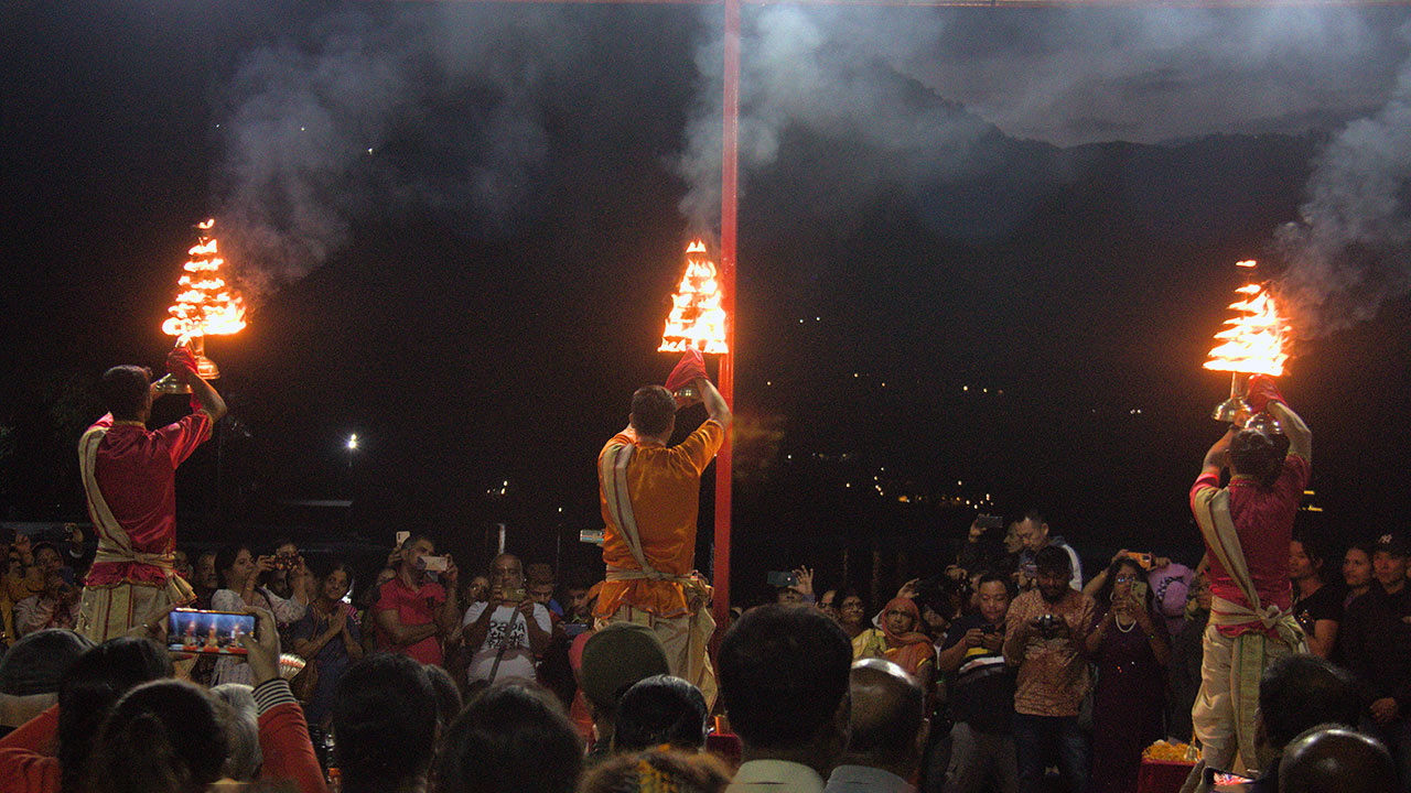 Evening Aarati on the Shore of Fewa Lake in Barahi Temple Pokhara.