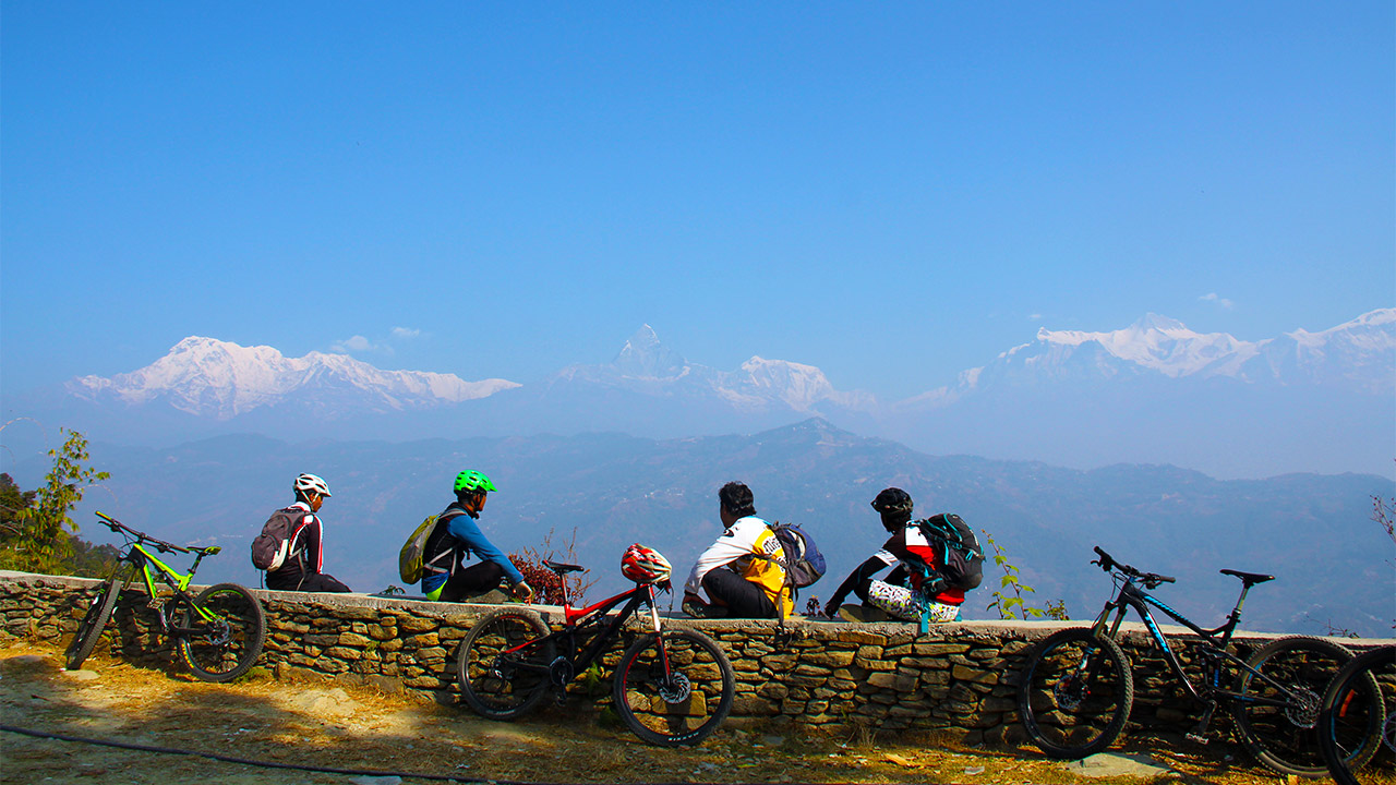 Mountain bike day tour in Pokhara, Nepal.