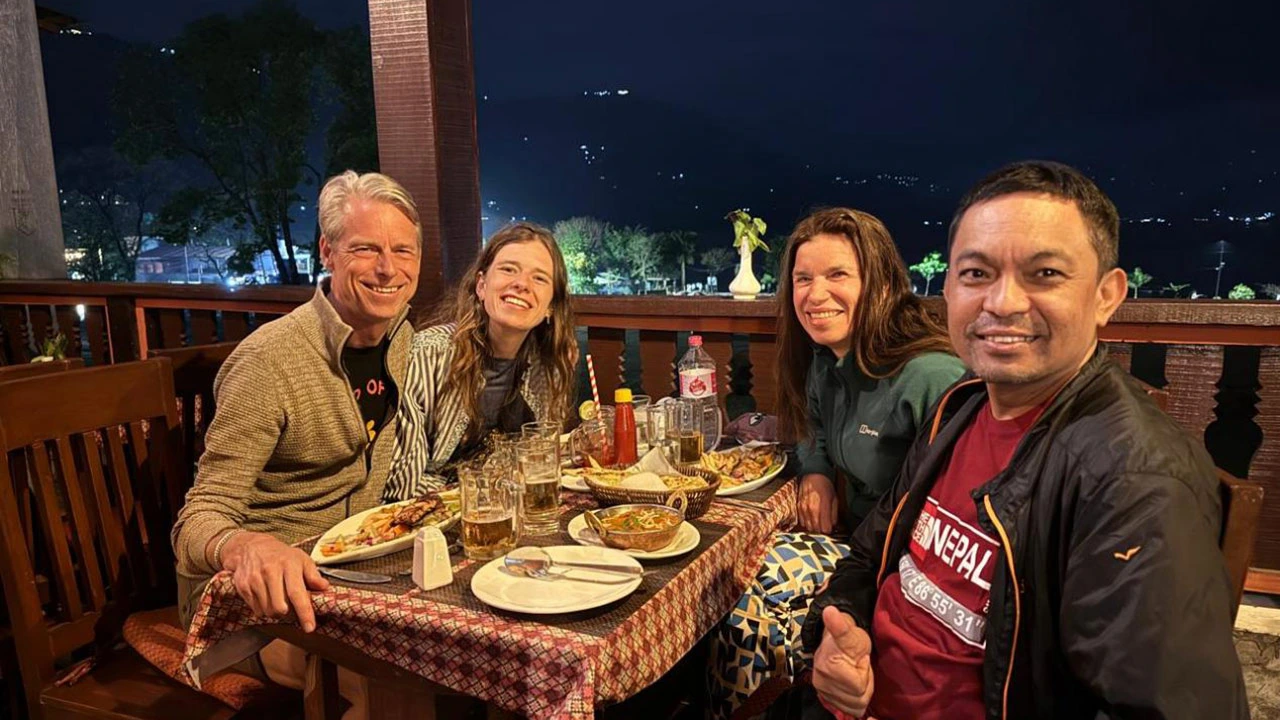 Farewell dinner with the view of Lakeside after the completion of Nepal E-Mtb Tour.