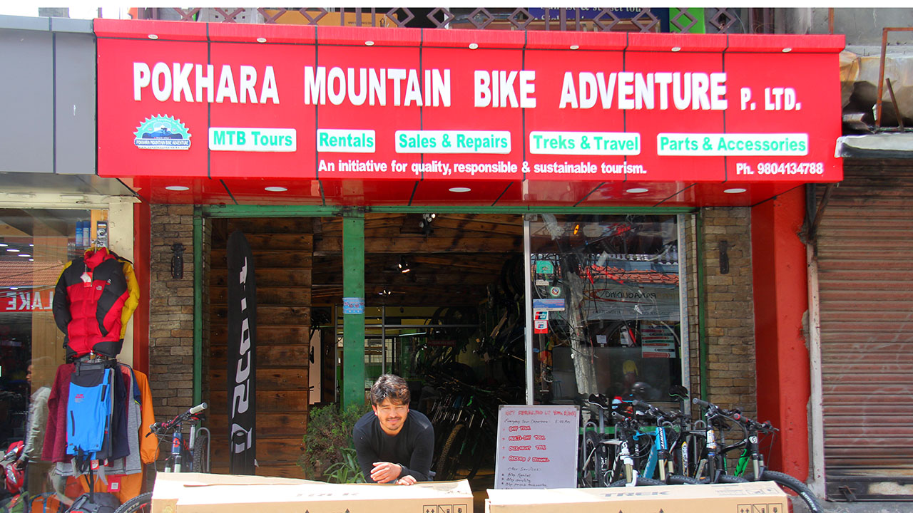 Mountain bike shop in Pokhara, Nepal.