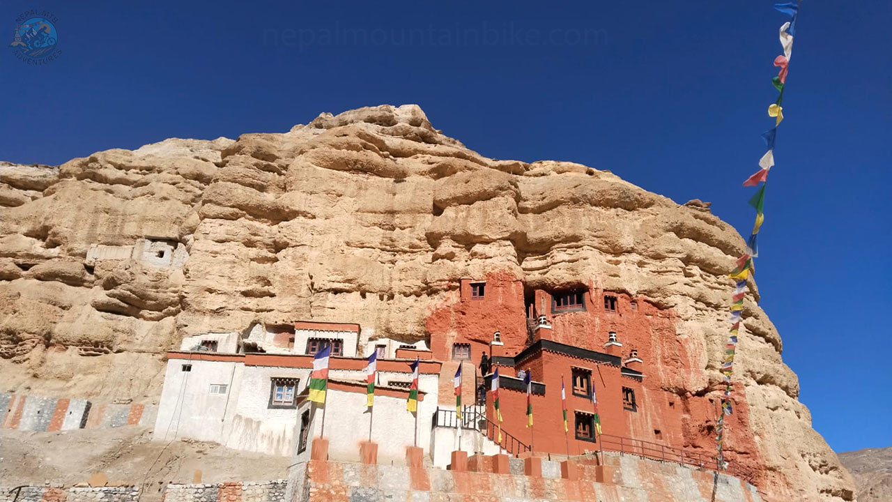The Ni Phu monastery inside the cave captured during Upper Mustang Mountain Bike Tour in Nepal. 