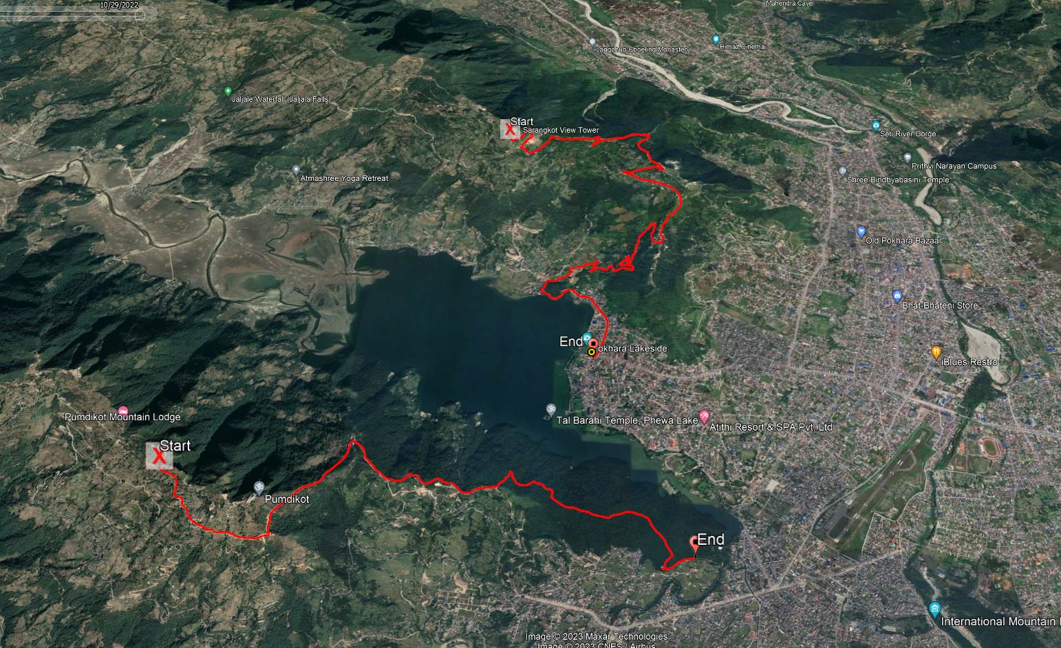 Downhill trail map in Pokhara, Nepal.