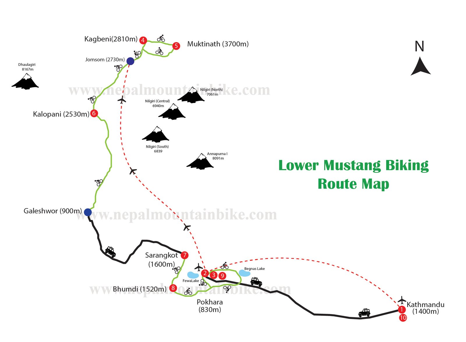Jomsom-Muktinath mountain bike trail map.