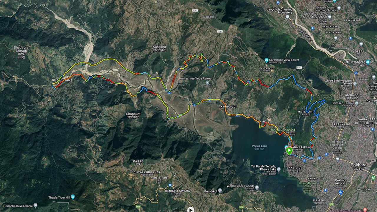 Sarangkot mountain biking tour map.
